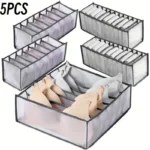 5-Pack Foldable Plaid Underwear Storage Boxes